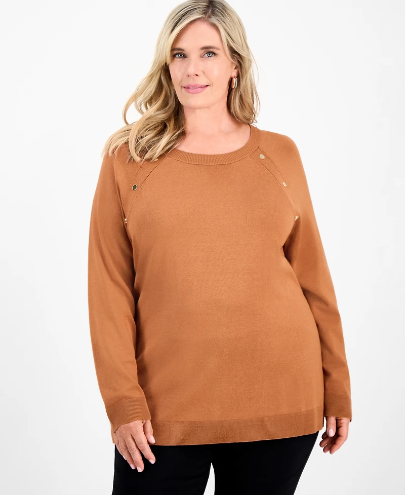 Jm Collection Plus Button-Trim Sweater, Macy's Exclusive