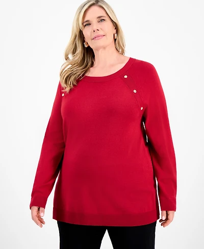 Jm Collection Plus Button-Trim Sweater, Macy's Exclusive