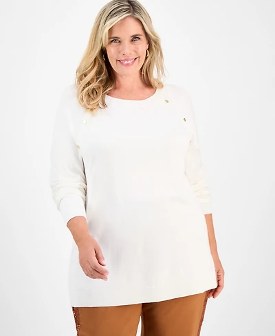 Jm Collection Plus Button-Trim Sweater, Macy's Exclusive