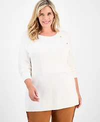 Jm Collection Plus Button-Trim Sweater, Macy's Exclusive