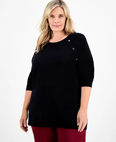 Jm Collection Plus Size Button-Trim Sweater, Macy's Exclusive