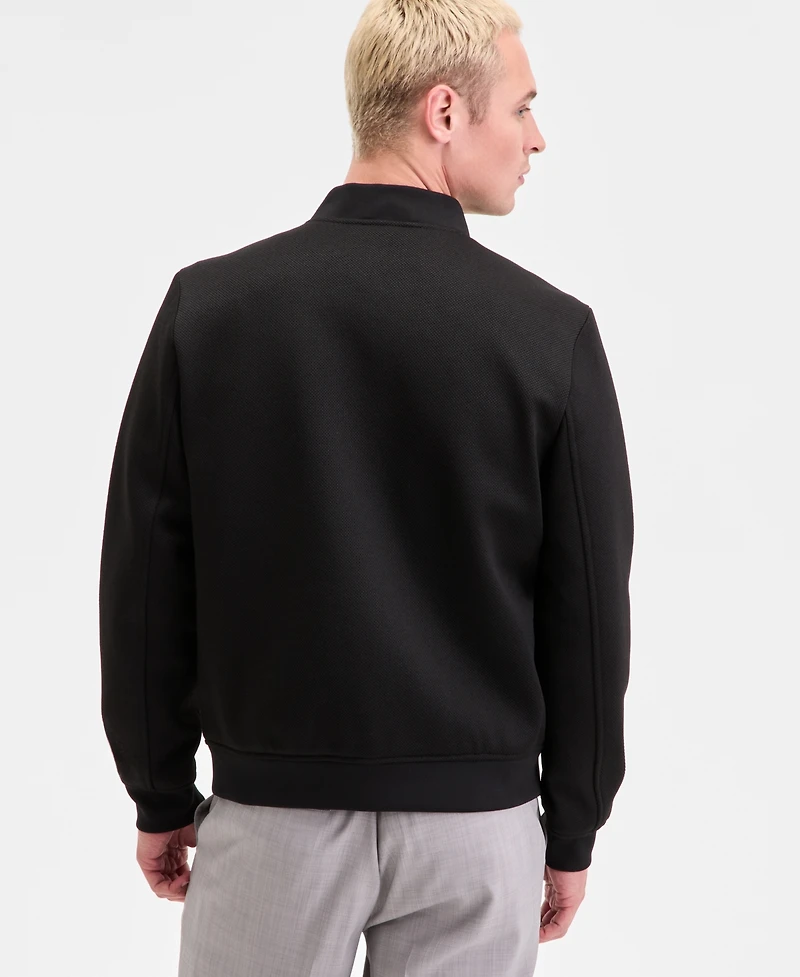 Karl Lagerfeld Men's Textured Varsity Zip Bomber Jacket
