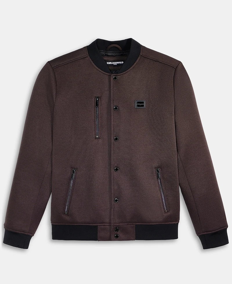Karl Lagerfeld Men's Textured Varsity Zip Bomber Jacket