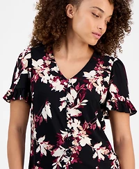 Ak Anne Klein Petite Ruffled-Sleeve Floral-Print Blouse