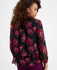 Ak Anne Klein Women's Ruffle-Neck Long-Sleeve Chiffon Top