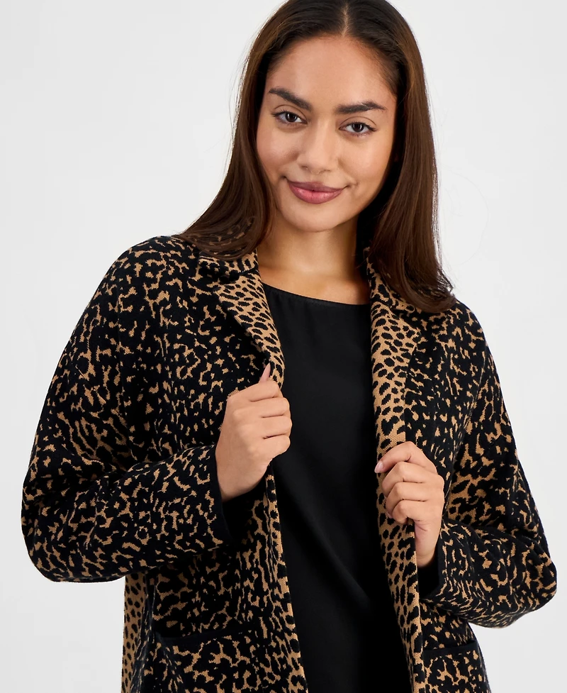 Ak Anne Klein Petite Animal-Print Notched Collar Blazer