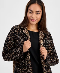Ak Anne Klein Petite Animal-Print Notched Collar Blazer