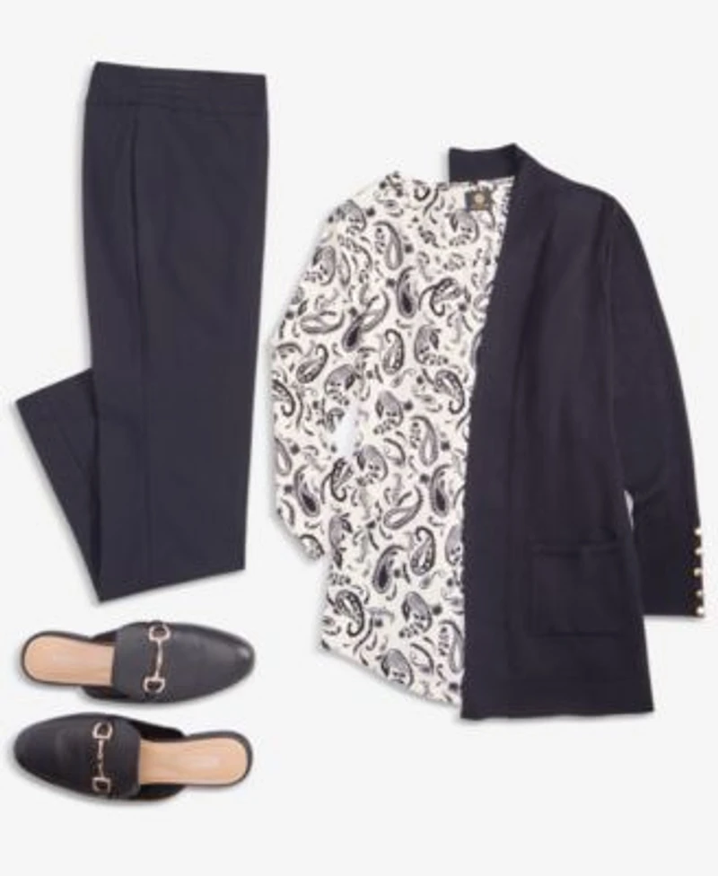 Jmc Collection Womens Slim Leg Pull On Pants Paisley Top Flyaway Cardigan