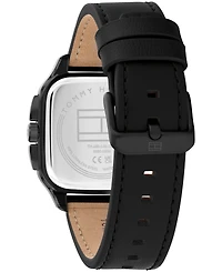 Tommy Hilfiger Men's Multifunction Black Leather Strap Watch, 39mm