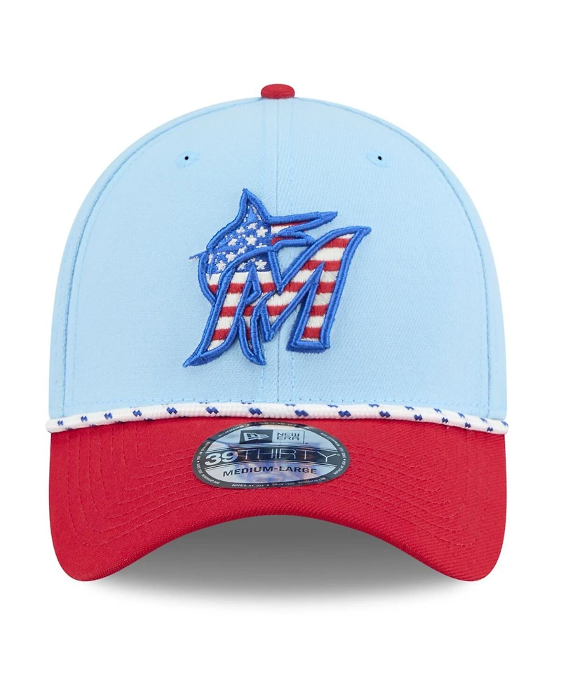 New Era Men's Light Blue/Red Miami Marlins 2025 Fourth of July 39THIRTY Flex Hat
