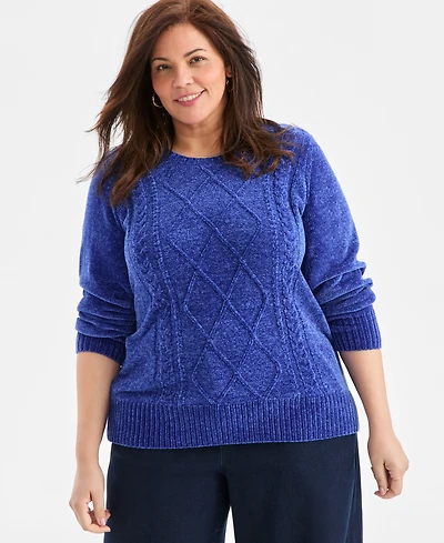 Style & Co Plus Size Crewneck Chenille Long-Sleeve Sweater, Macy's Exclusive