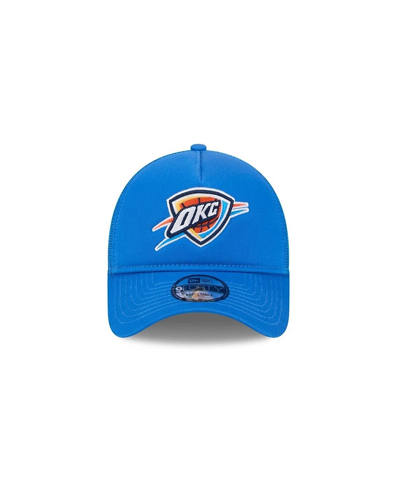New Era Men's Blue Oklahoma City Thunder Core Logo Foam Front A-Frame 9FORTY Adjustable Trucker Hat