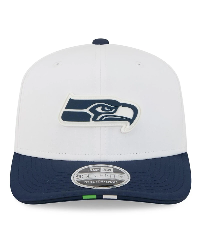 New Era Men's White/College Navy Seattle Seahawks 2025 Nfl Training Camp 9SEVENTY Adjustable Hat