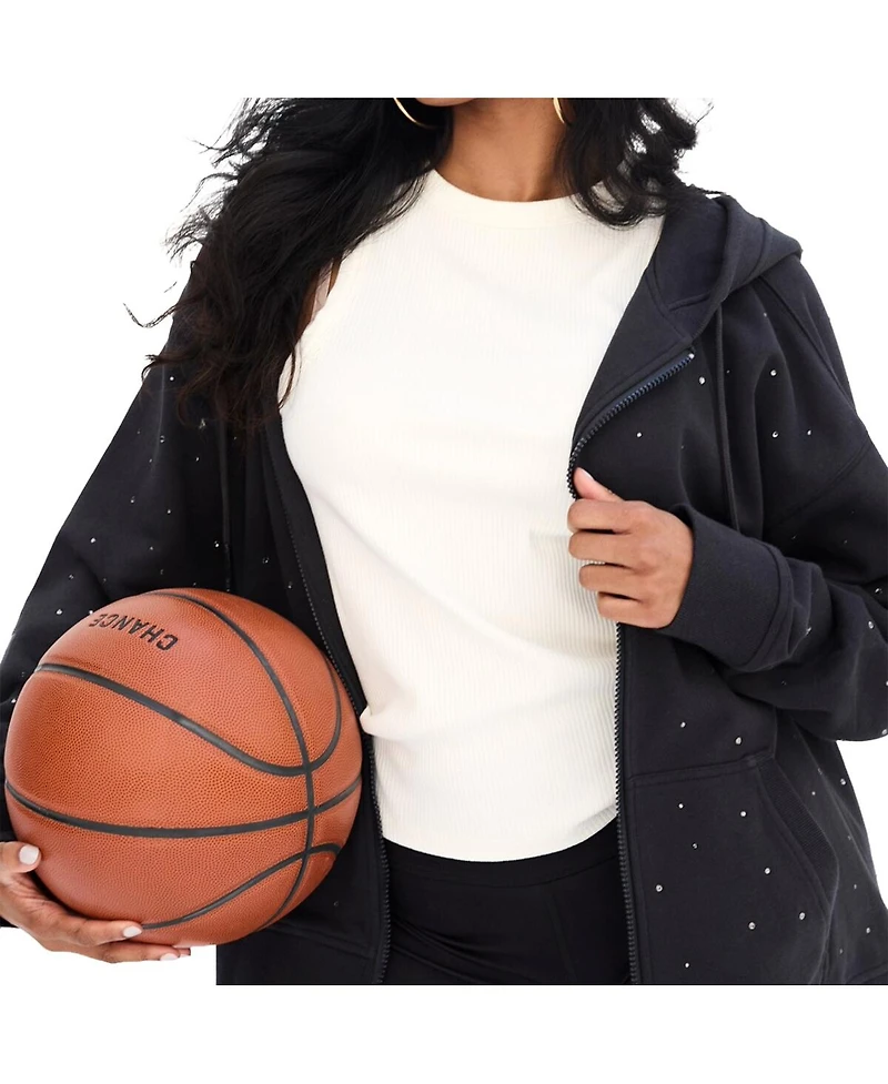 Terez Women's Black Boston Celtics Oversized Allover Gemstone Full-Zip Hoodie