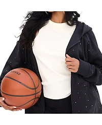 Terez Women's Black Boston Celtics Oversized Allover Gemstone Full-Zip Hoodie
