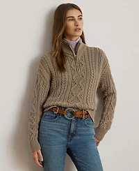 Lauren Ralph Women's Aran-Knit Cotton Quarter-Zip Pullover