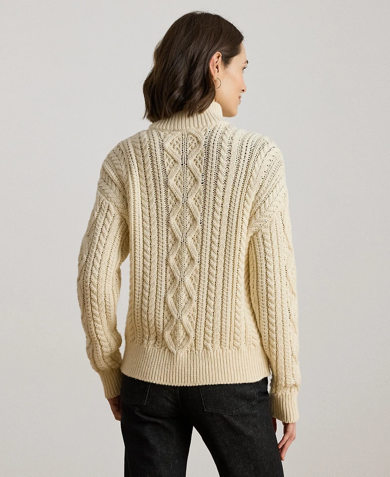 Lauren Ralph Women's Aran-Knit Cotton Quarter-Zip Pullover