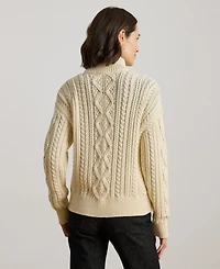 Lauren Ralph Women's Aran-Knit Cotton Quarter-Zip Pullover