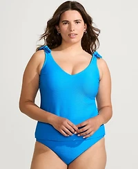Lands' End Women's Tie Shoulder Ribbed Flutter Tankini Top
