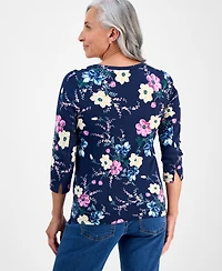 Style & Co Petite Cotton Floral 3/4-Sleeve Boat-Neck Top, Macy's Exclusive