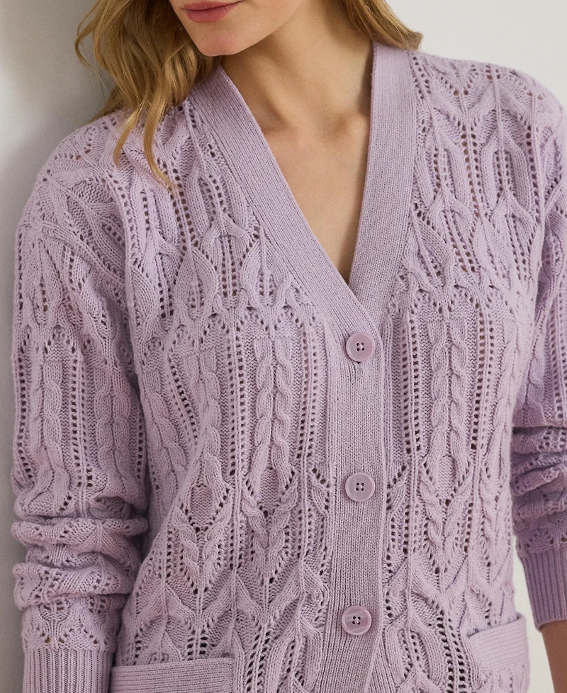 Lauren Ralph Women's Pointelle Wool-Blend V-Neck Cardigan