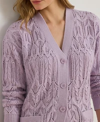 Lauren Ralph Women's Pointelle Wool-Blend V-Neck Cardigan