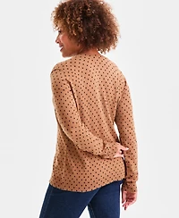 Style & Co Women's Printed Crewneck Button-Front Cardigan