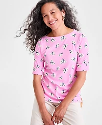 Style & Co Petite Floral Chintz Boat-Neck Elbow-Sleeve Top, Macy's Exclusive