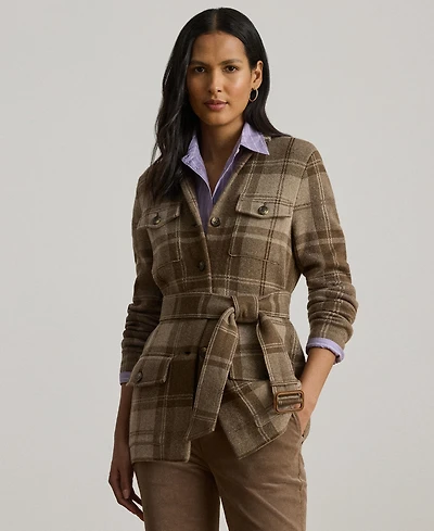 Lauren Ralph Women's Plaid Belted Double-Knit Blazer