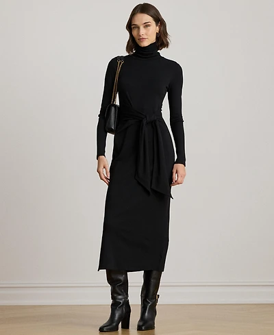 Lauren Ralph Women's Tie-Front Turtle Neck Dress