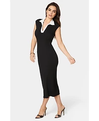 Bebe Women's Colorblock Rib Column Dress with Collar