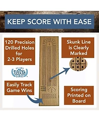 We Games Classic Cribbage Set - Solid Wood Continuous 3 Track Board with Metal Pegs