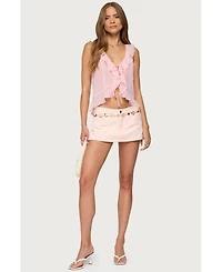 Edikted Womens Roxan Ruffle Chiffon Tie Front Top
