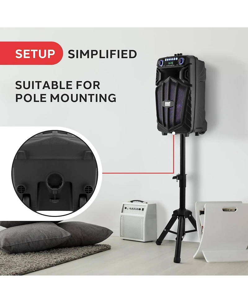 Pyle 10" Bluetooth Portable Pa Speaker – Karaoke Party Speaker with Wireless Mics, Stand, Rechargeable Battery, Flashing Lights, MP3/Usb/F