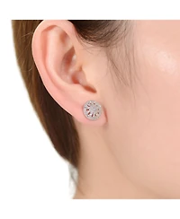 Rachel Glauber White Gold Plating with Clear Cubic Zirconia Halo Stud Earrings