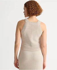 Lands' End Women's Gassed Cotton Pointelle Halter Top Sweater Set