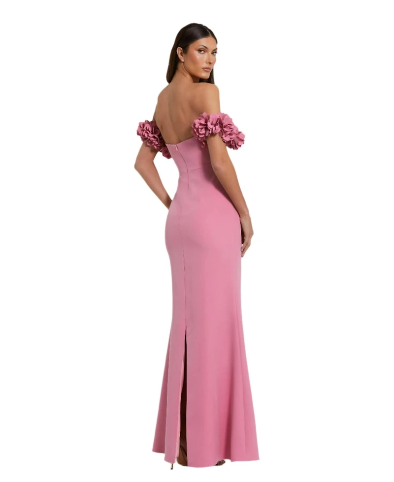 Mac Duggal Women's Off-the-Shoulder Crepe Gown with 3D Floral Applique