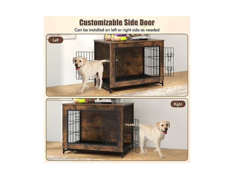 Dog Crate Furniture with Double Lockable Doors and Removable Pull-out Tray