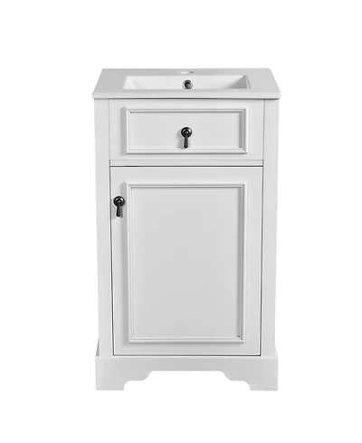 Casainc 20-Inch Bathroom Vanity with Ceramic Sink, Soft Close Door, Adjustable Shelf & Door Storage Rack for Small Baths