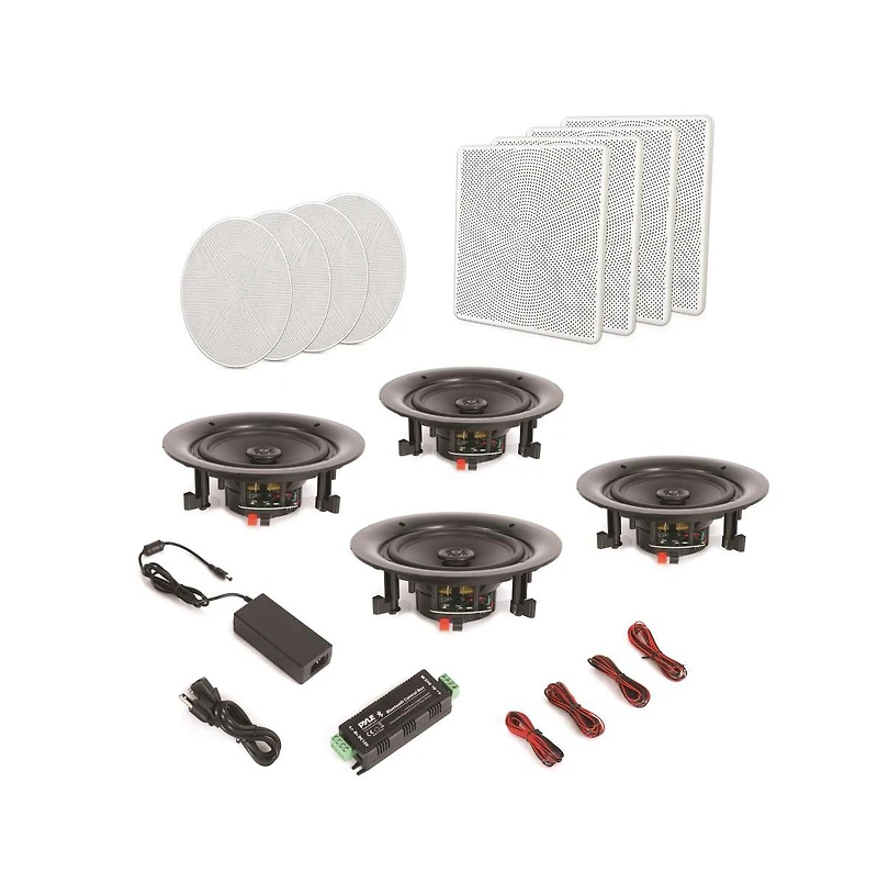 Pyle 6.5'' In-Wall/In-Ceiling Speaker Pair – 2-Way Midbass System, 1” Titanium Tweeter, Flush Mount, 250W Peak