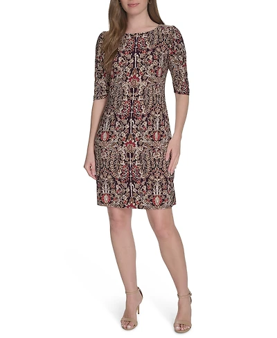 Tommy Hilfiger Women's Jersey Printed Ruched-Sleeve Shift Dress