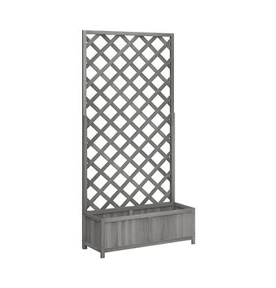 Planter with Trellis Gray Solid Wood Fir