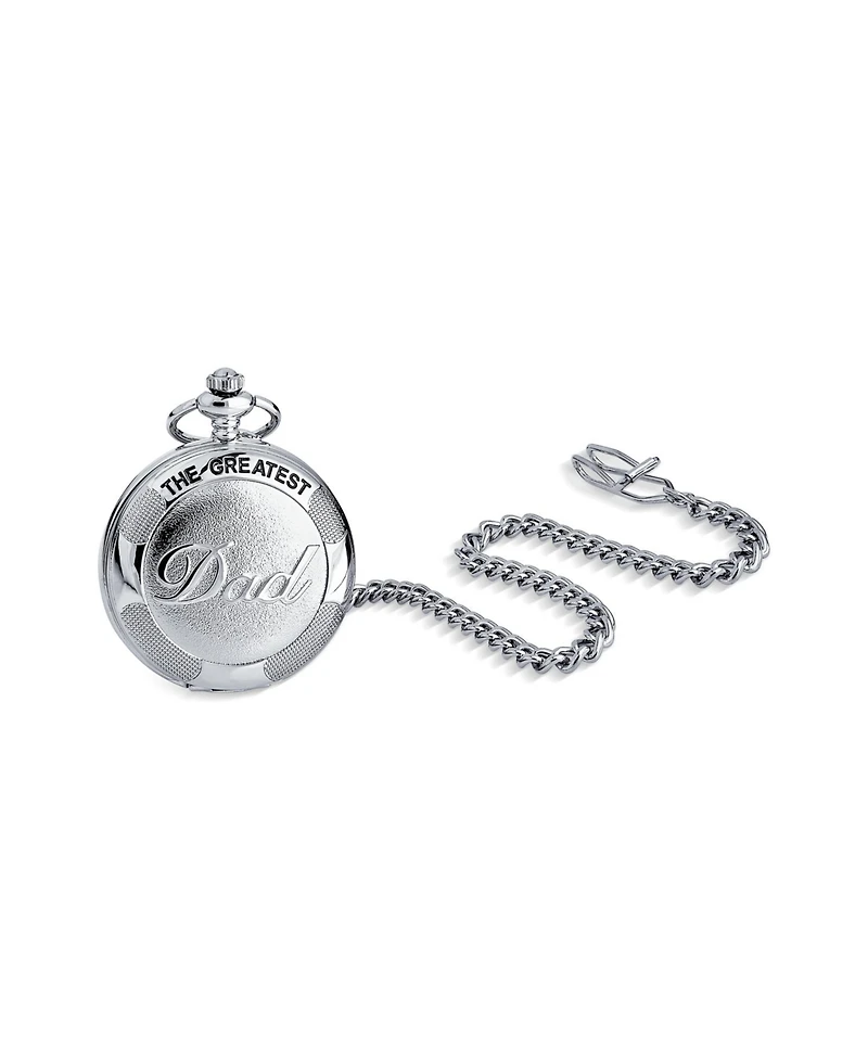 Bling Jewelry Daddy Father Gift Word Best Greatest Dad Skeleton Pocket Watch Silver Plated Finish With Long Chain