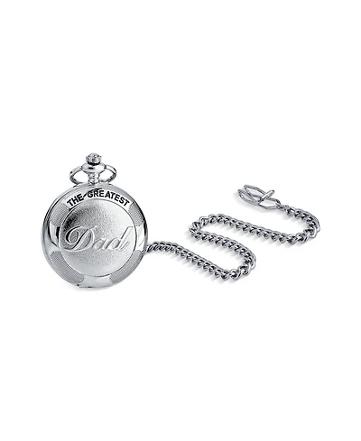 Bling Jewelry Daddy Father Gift Word Best Greatest Dad Skeleton Pocket Watch Silver Plated Finish With Long Chain