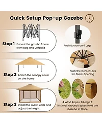 Gymax Outdoor Patio 13' x13' Pop Up Canopy Tent UV50+ Adjust Sun Protection w/ Mesh Sidewall