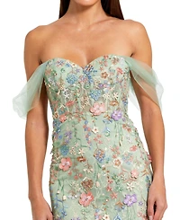 Mac Duggal Women's Off The Shoulder Bustier Emboridered Net Gown