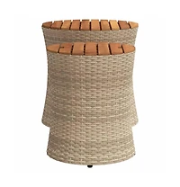 vidaXL Patio Side Tables 2 pcs with Wooden Top Beige Poly Rattan