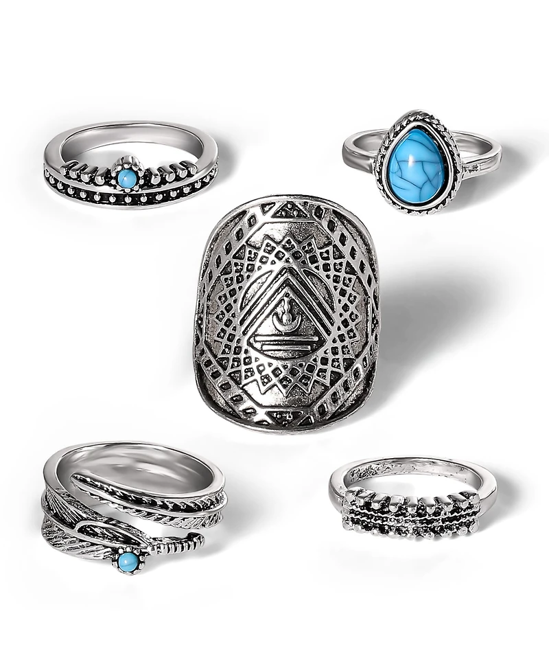 Jessica Simpson 5-Piece Mixed Gold-Tone Dainty Ring Set