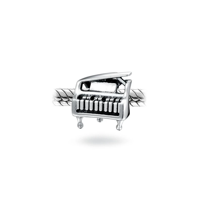 Bling Jewelry Set of 2 Grand Piano & G Clef Musician Charm Bead Oxidized Sterling Silver