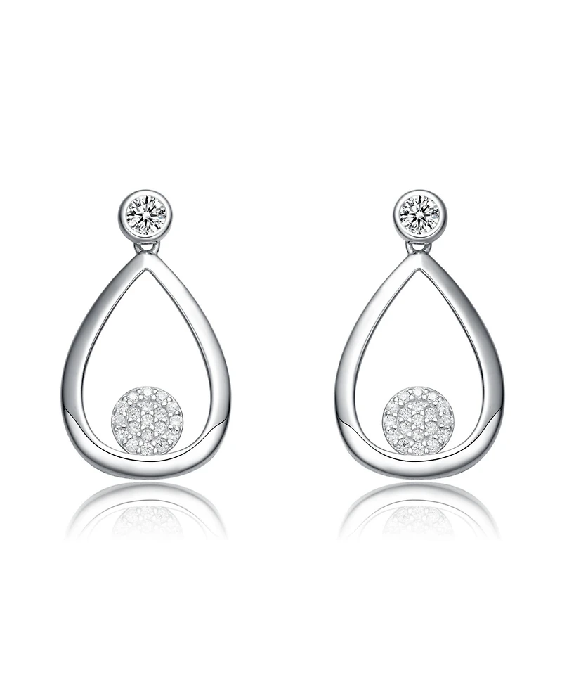 Genevive Sterling Silver White Gold Plating with Clear Cubic Zirconia Pear Drop Earring